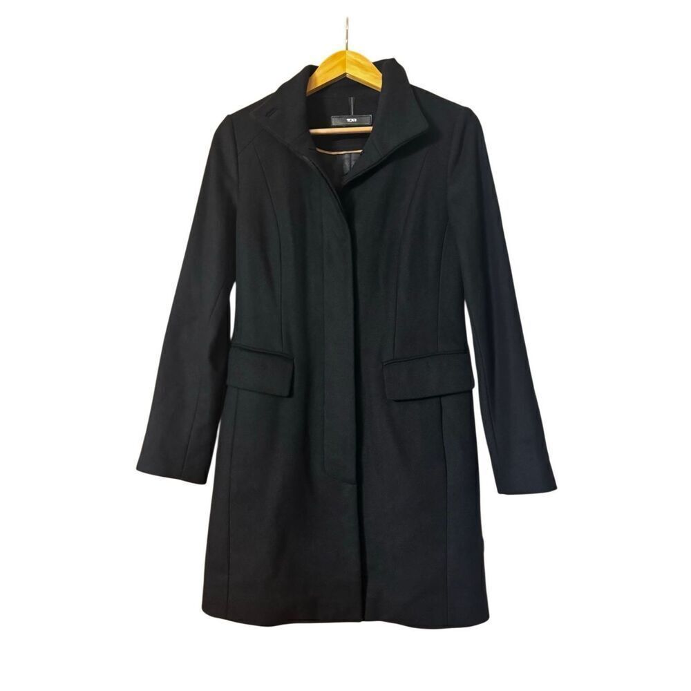 Tumi black longline hidden button wool peacoat thermal insulation size 2.